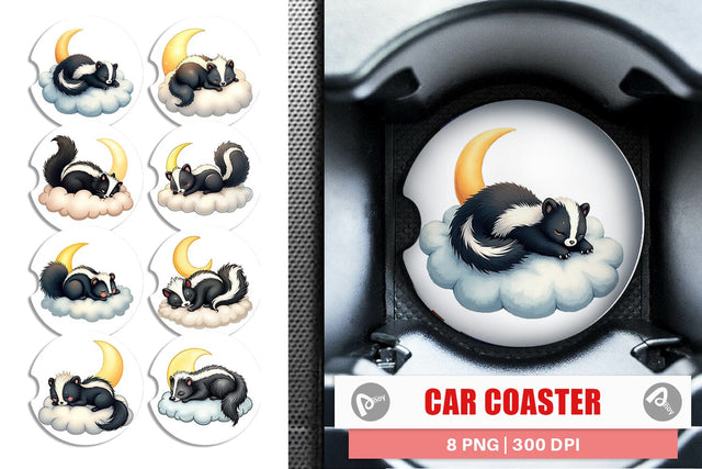 Car Coaster Sleepy Skunk Cloud Sublimation artnoy 