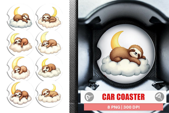 Car Coaster Sleepy Sloth Cloud Sublimation artnoy 