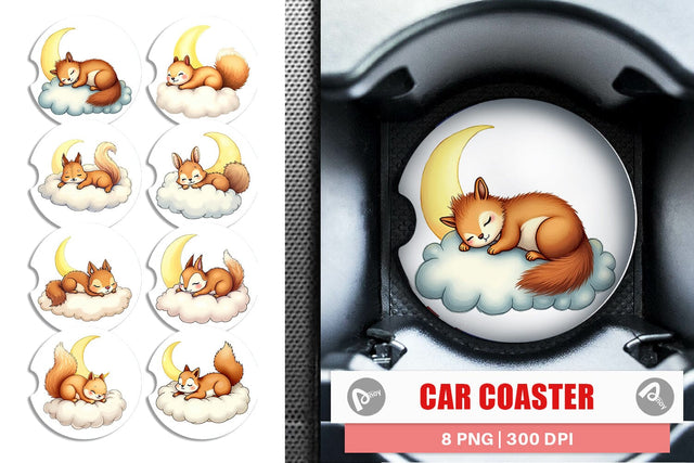 Car Coaster Sleepy Squirrel Cloud Sublimation artnoy 