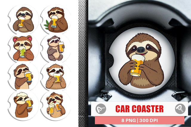Car Coaster Sloth Beer Day Sublimation artnoy 