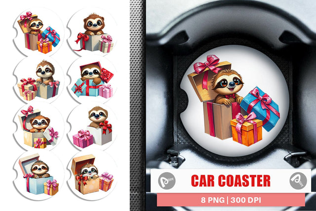 Car Coaster Sloth Gift Sublimation artnoy 