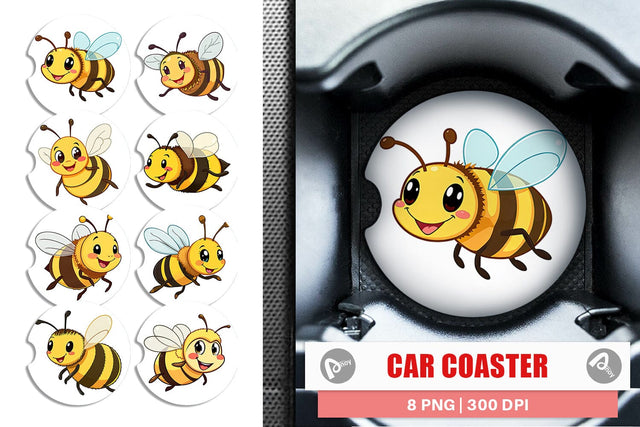 Car Coaster Smiling Bee Sublimation artnoy 