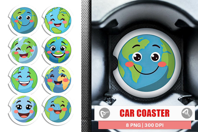 Car Coaster Smiling Earth Sublimation artnoy 