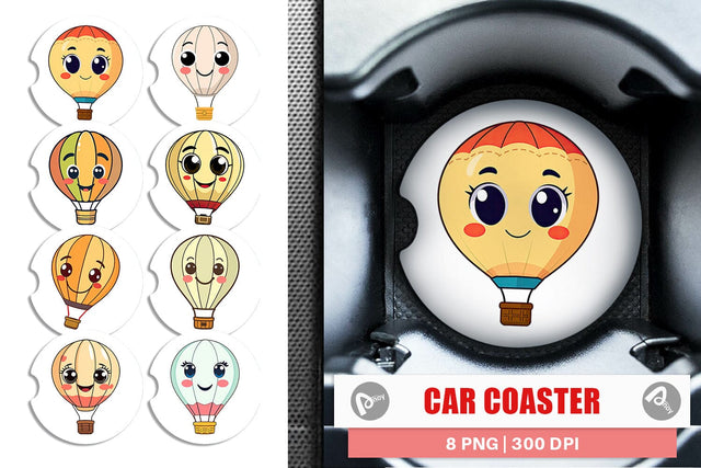 Car Coaster Smiling Hot Air Balloon Sublimation artnoy 