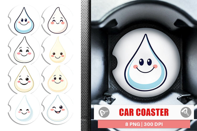 Car Coaster Smiling Milk Drop Sublimation artnoy 
