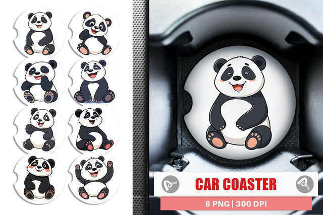 Car Coaster Smiling Panda Sublimation artnoy 