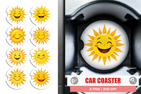 Car Coaster Smiling Sun Sublimation artnoy 