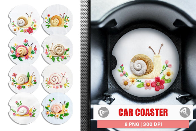 Car Coaster Snail Embroidery Sublimation artnoy 