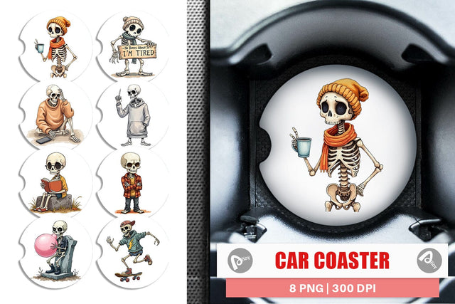 Car Coaster Snarky Skeleton Sublimation artnoy 