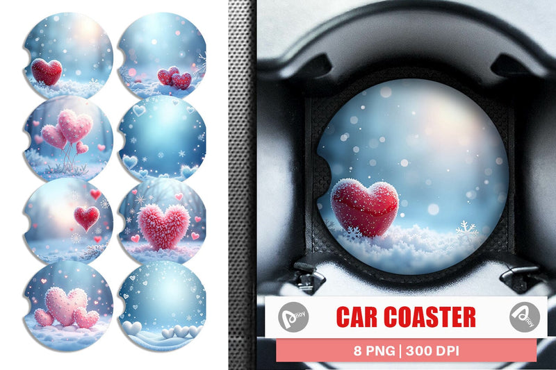 Car Coaster Snow Hearts Sublimation artnoy 