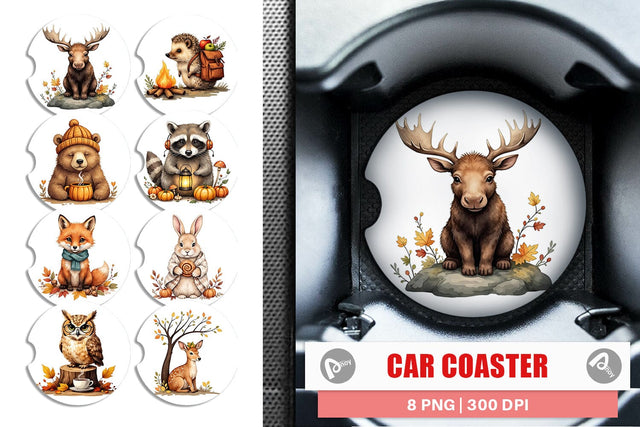 Car Coaster Snuggly Fall Critters Sublimation artnoy 
