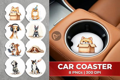 Car Coaster Socially Awkward Pups Sarcastic Watercolor Sublimation artnoy 