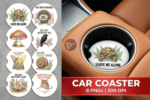 Car Coaster Socially Exhausted Introvert Botanicals Sublimation artnoy 