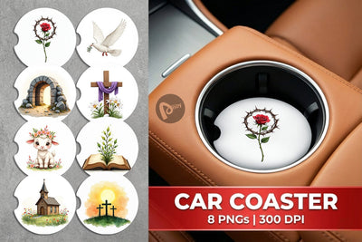 Car Coaster Spiritual Easter Lilies and Crosses Watercolor Sublimation artnoy 