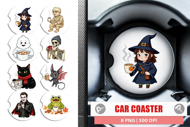 Car Coaster Spooky Coffee Sips Sublimation artnoy 