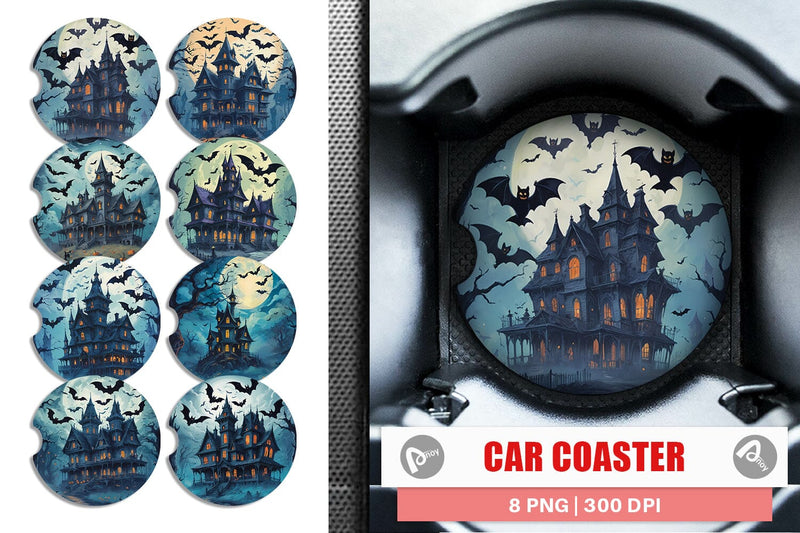Car Coaster Spooky Haunted House Sublimation artnoy 