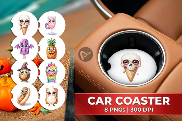 Car Coaster Spooky Summer Snack Watercolor Sublimation artnoy 