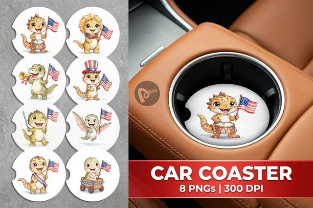 Car Coaster Spotted July 4th Parade Dino Sublimation artnoy 