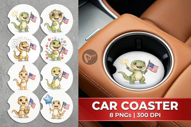 Car Coaster Spotted Starry Dino Watercolor Sublimation artnoy 