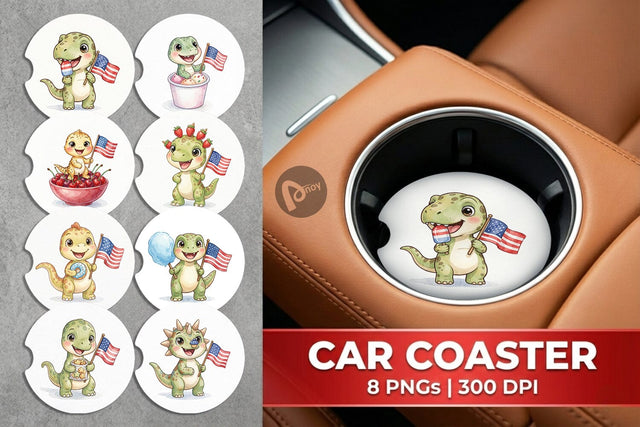 Car Coaster Spotted Summer Treats Dino Watercolor Sublimation artnoy 