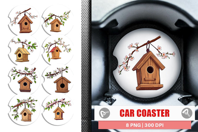 Car Coaster Spring Birdhouse Sublimation artnoy 