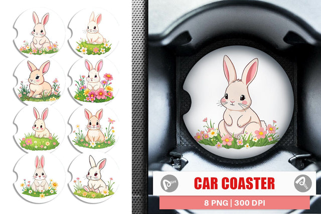 Car Coaster Spring Bunny Sublimation artnoy 