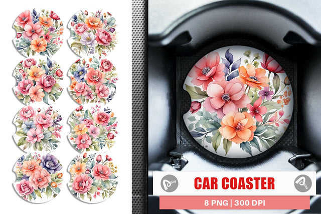 Car Coaster Spring Flowers Bouquet Sublimation artnoy 