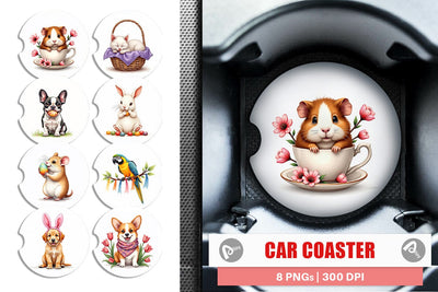 Car Coaster Spring Garden Pets Easter Watercolor Sublimation artnoy 