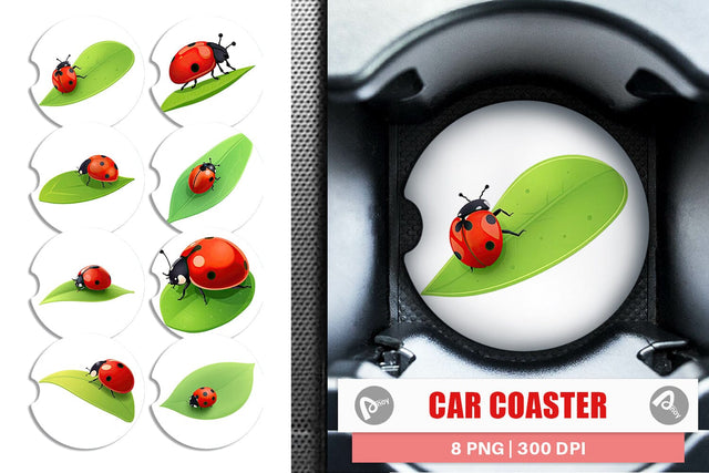Car Coaster Spring Ladybug Sublimation artnoy 