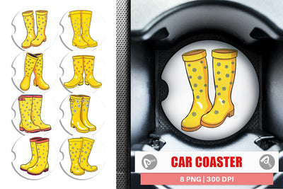 Car Coaster Spring Rain Boot Sublimation artnoy 