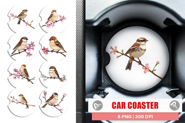 Car Coaster Spring Sparrow Sublimation artnoy 