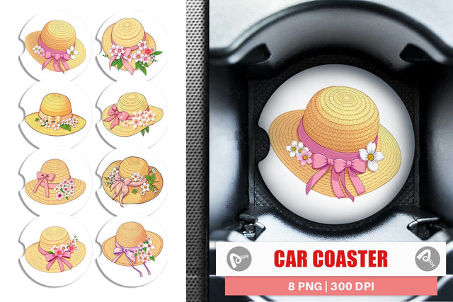 Car Coaster Spring Sun Hat Sublimation artnoy 