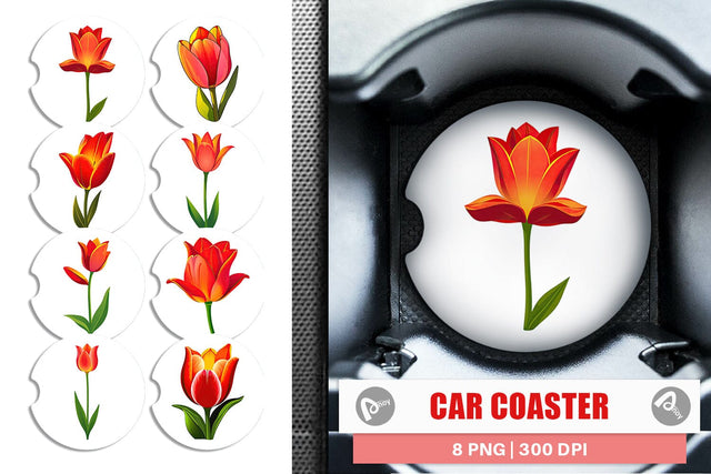 Car Coaster Spring Tulip Sublimation artnoy 
