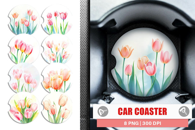 Car Coaster Spring Tulips Sublimation artnoy 