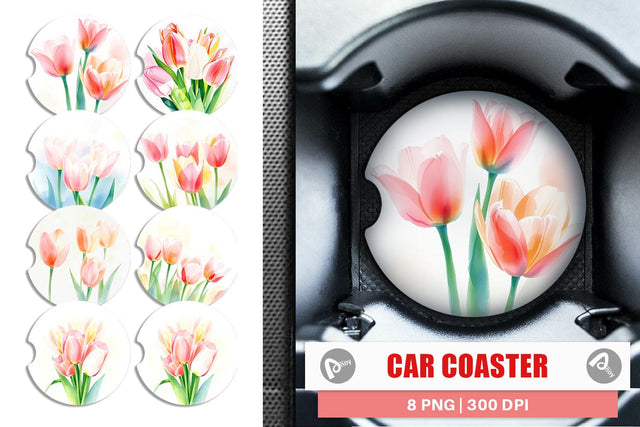 Car Coaster Spring Tulips Sublimation artnoy 