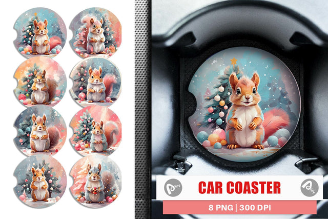 Car Coaster Squirrel Christmas Sublimation artnoy 