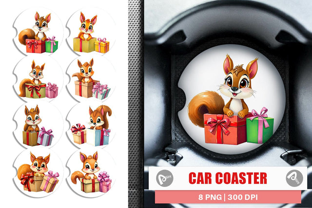 Car Coaster Squirrel Gift Sublimation artnoy 