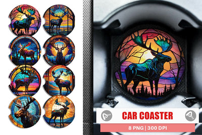 Car Coaster Stained Glass Deer Sublimation artnoy 