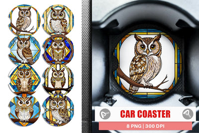 Car Coaster Stained Glass Owl Sublimation artnoy 