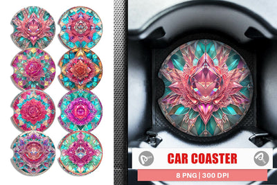 Car Coaster Stained Glass Rose Flower Sublimation artnoy 