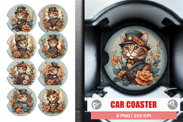 Car Coaster Steampunk Cat Sublimation artnoy 