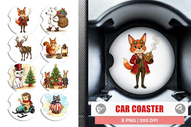 Car Coaster Steampunk Christmas Animals Sublimation artnoy 
