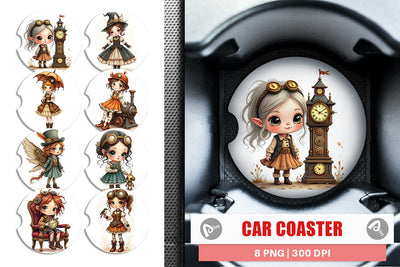 Car Coaster Steampunk Dolls Sublimation artnoy 