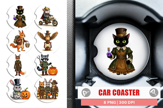 Car Coaster Steampunk Halloween Animals Sublimation artnoy 