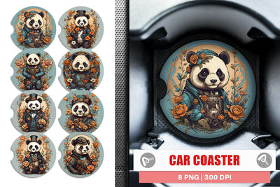 Car Coaster Steampunk Panda Sublimation artnoy 