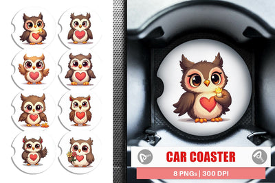 Car Coaster Stitched Owl Poses Sublimation artnoy 