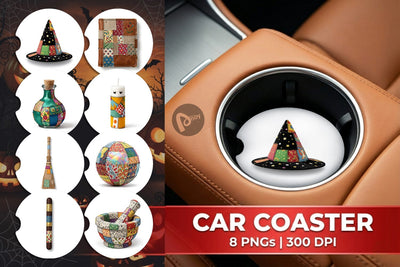 Car Coaster Stitched Witchcraft Craft Patchwork Sublimation artnoy 