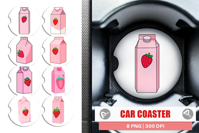 Car Coaster Strawberry Milk Carton Sublimation artnoy 
