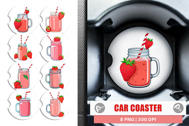 Car Coaster Strawberry Smoothie Sublimation artnoy 