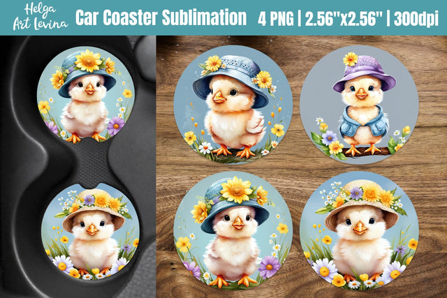 Car Coaster Sublimation | Cute Chick Sublimation Helga Art 